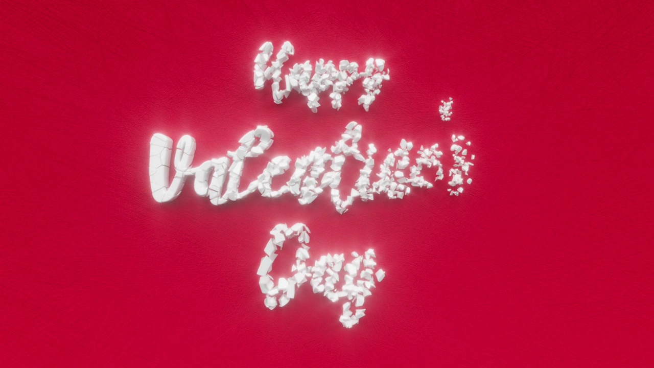 快乐的情人节文字题词，爱情符号和浪漫的节日概念，2月14日装饰动画字母，节日贺卡运动背景3d渲染视频下载