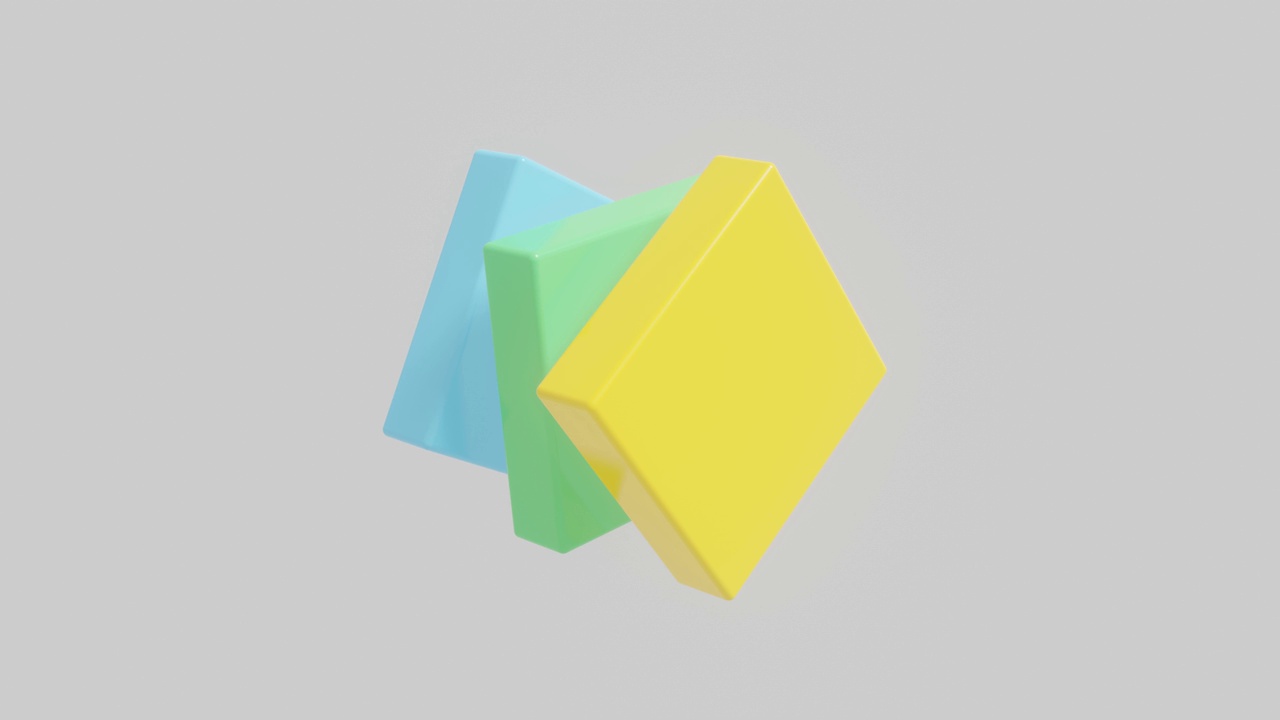 黄-绿-蓝的3d元素旋转在白色背景。摘要无缝循环三维渲染运动图形对象视频下载