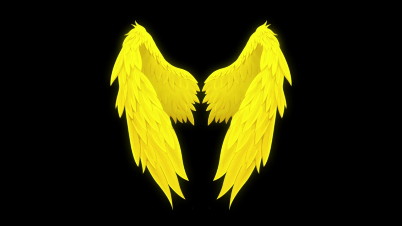 动画黄色翅膀孤立在黑色背景上。视频素材