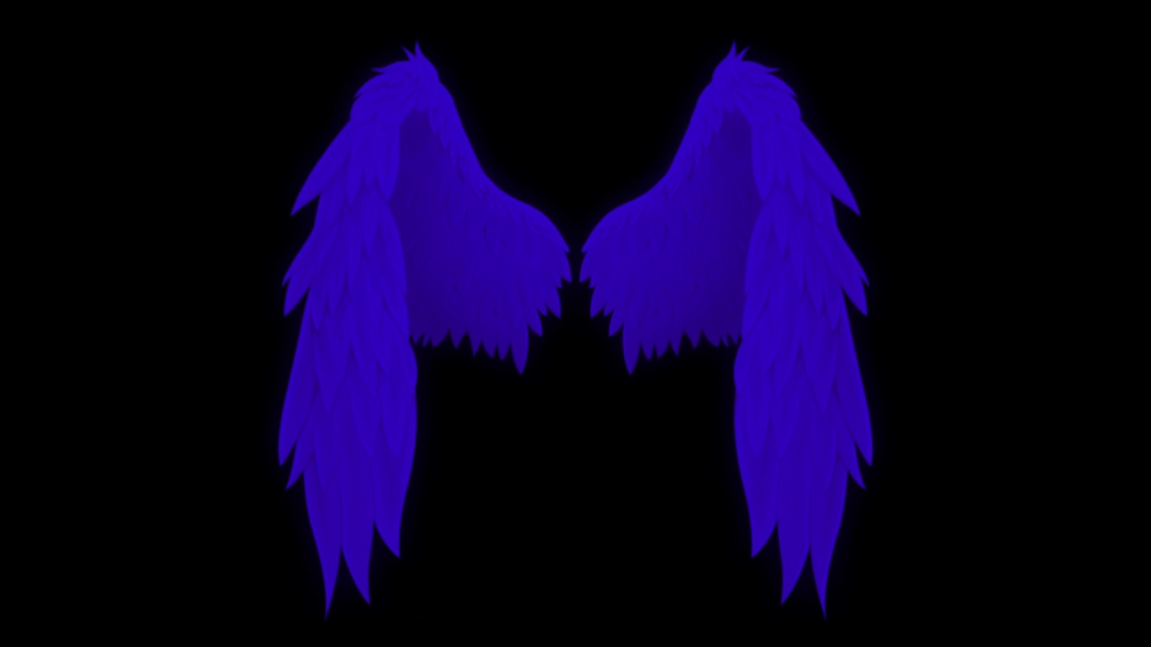 动画蓝色翅膀孤立在黑色背景上。视频素材