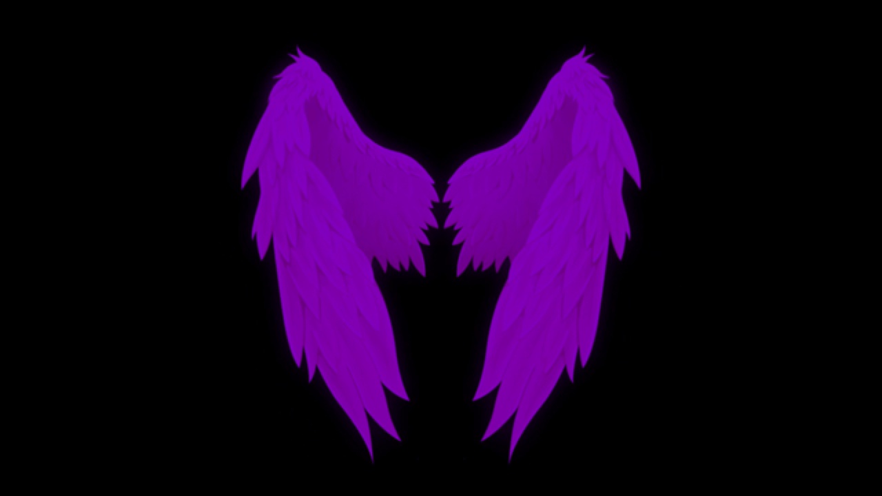 动画紫色翅膀孤立在黑色背景上。视频素材
