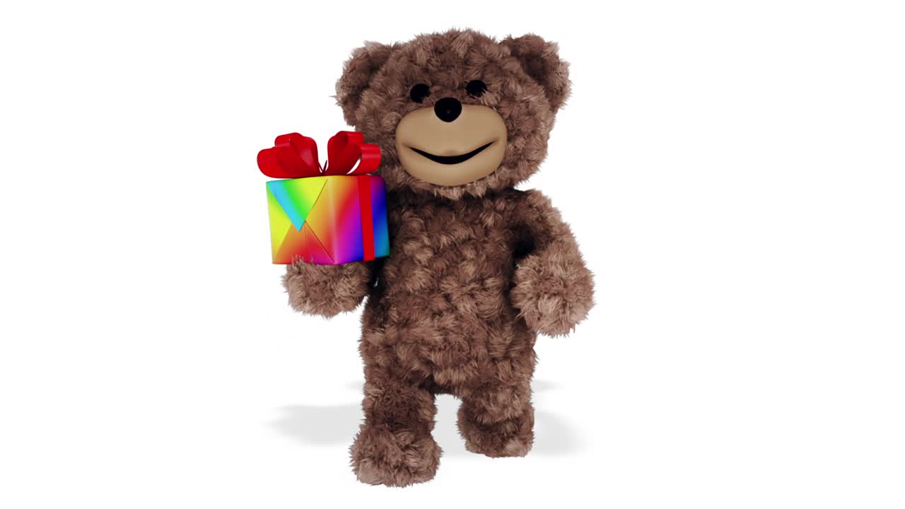 泰迪熊的礼物白色背景环视频下载