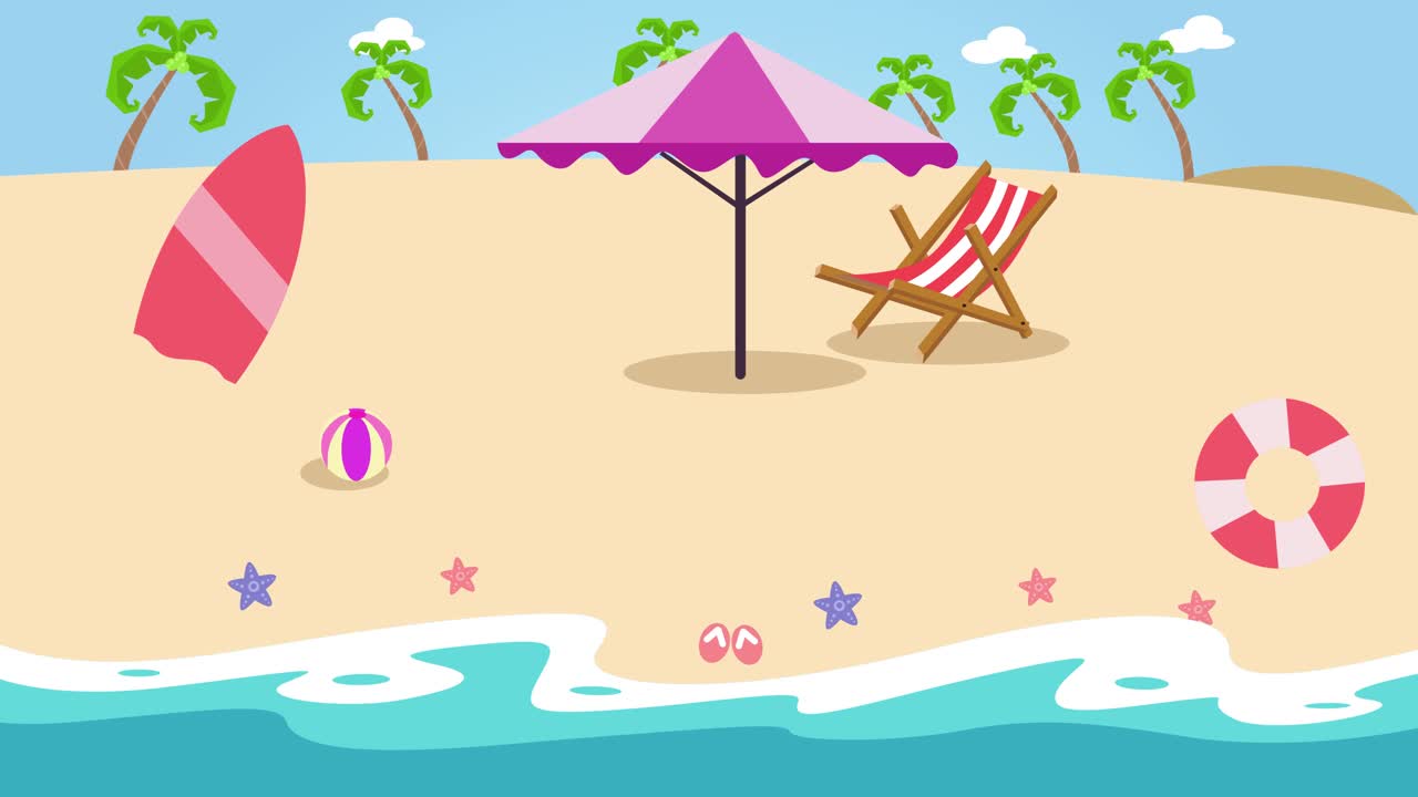 空荡荡的热带海滩，带着雨伞和椅子视频素材