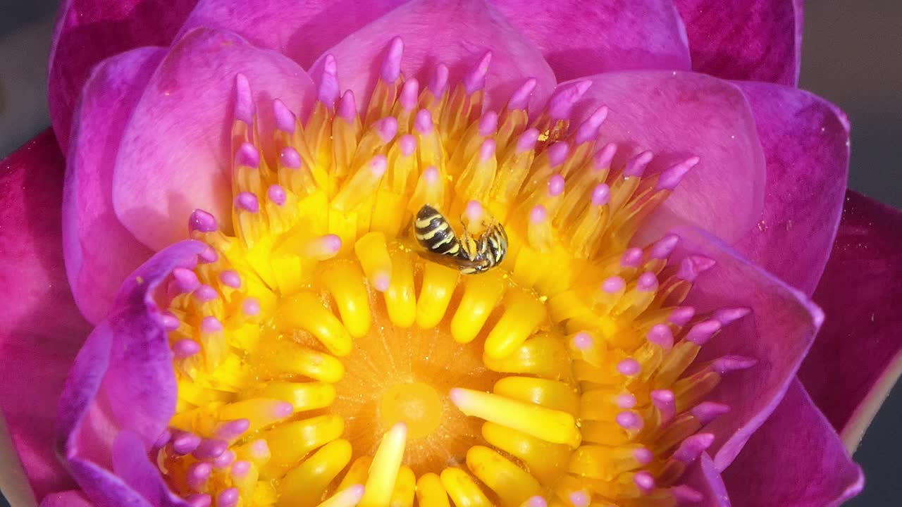 吃荷花花蜜的蜜蜂。视频下载