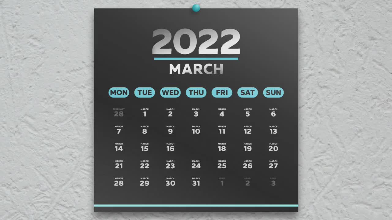 放大2022年3月的一张黑色美丽的日历页，上面有一个绿色的三叶草标志，标志着圣帕特里克节视频下载