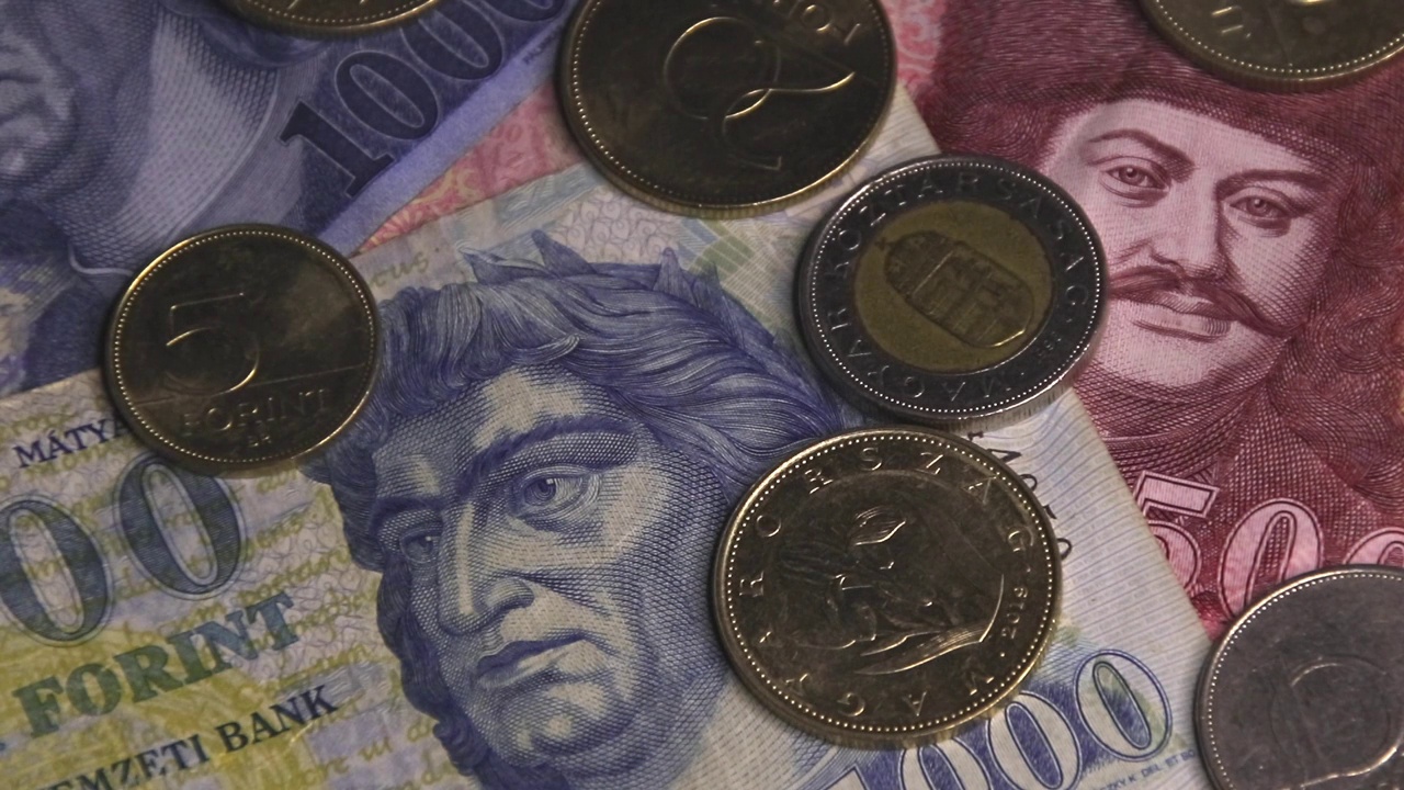 匈牙利货币:福林钞票和硬币视频下载