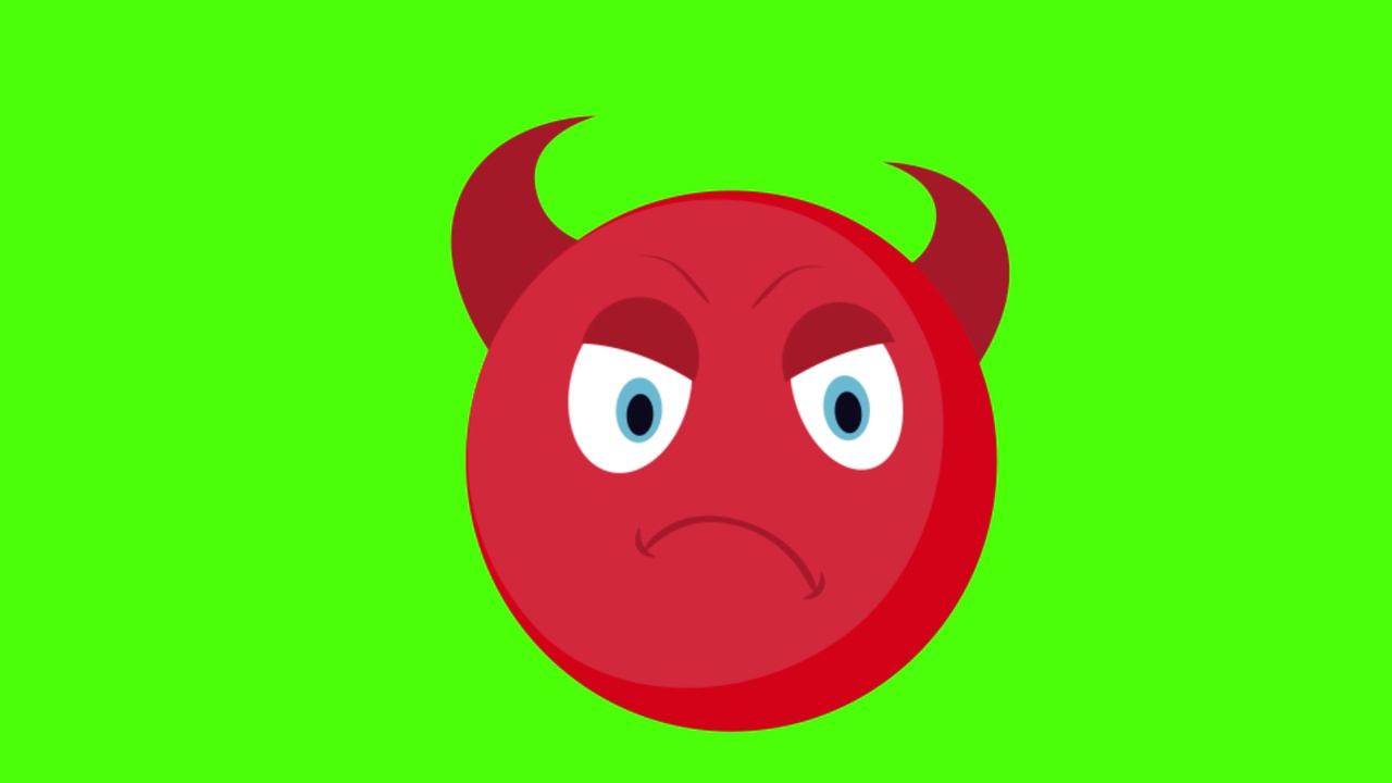绿色背景上的红色魔鬼圆形表情符号的3D动画视频素材