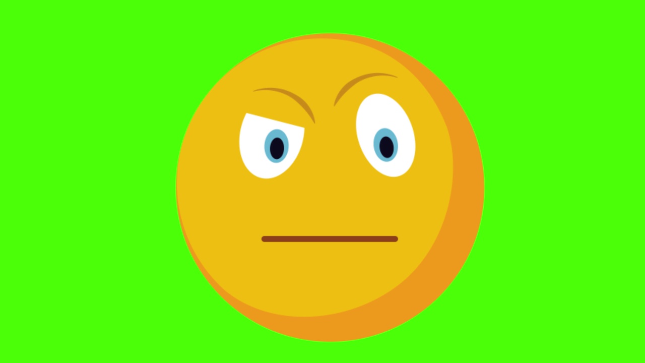 一个绿色背景上怀疑的黄色圆形脸的3D动画视频素材