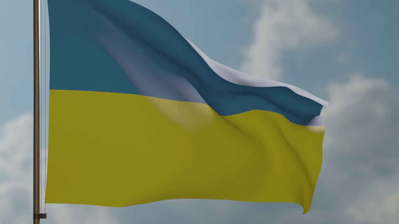 乌克兰国旗在天空中飘扬的动画视频素材