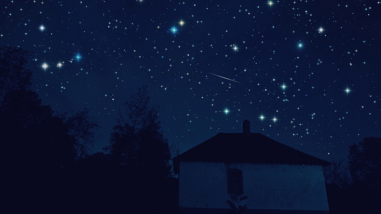 乡村的房子，银河的星星和流星。视频素材