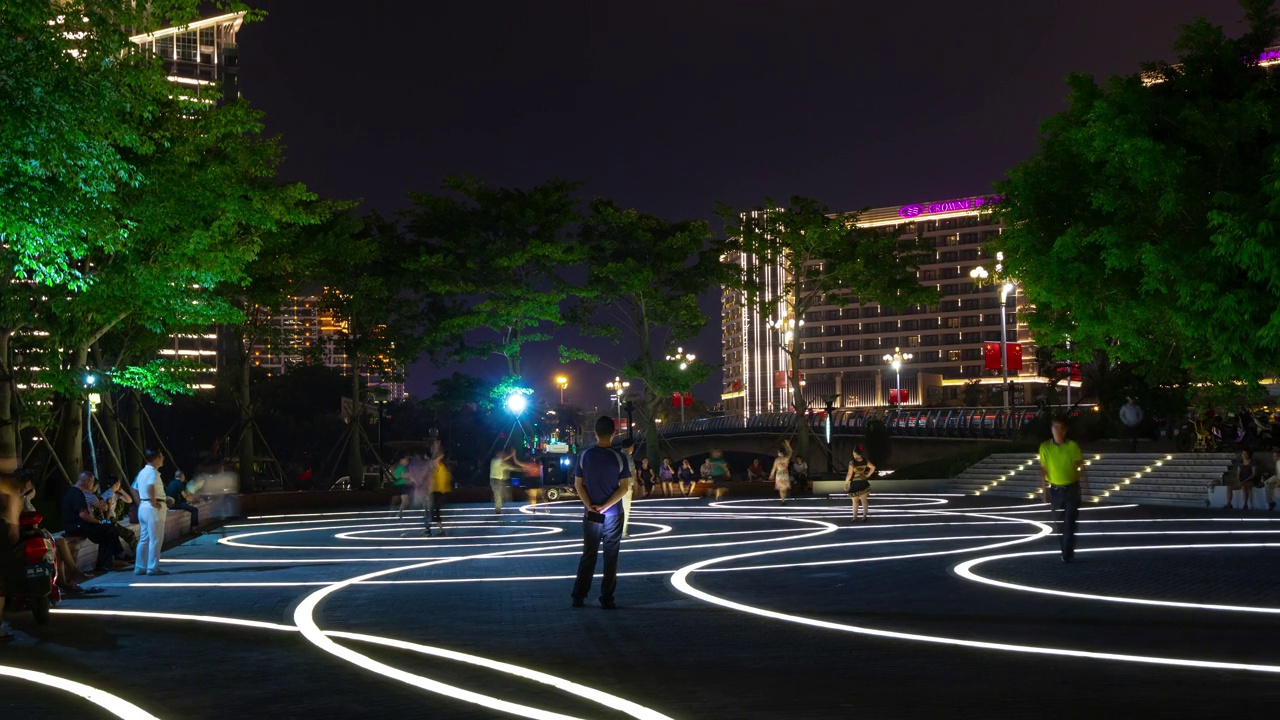 夜晚时间照明三亚公园舞场全景4k海南岛中国视频下载