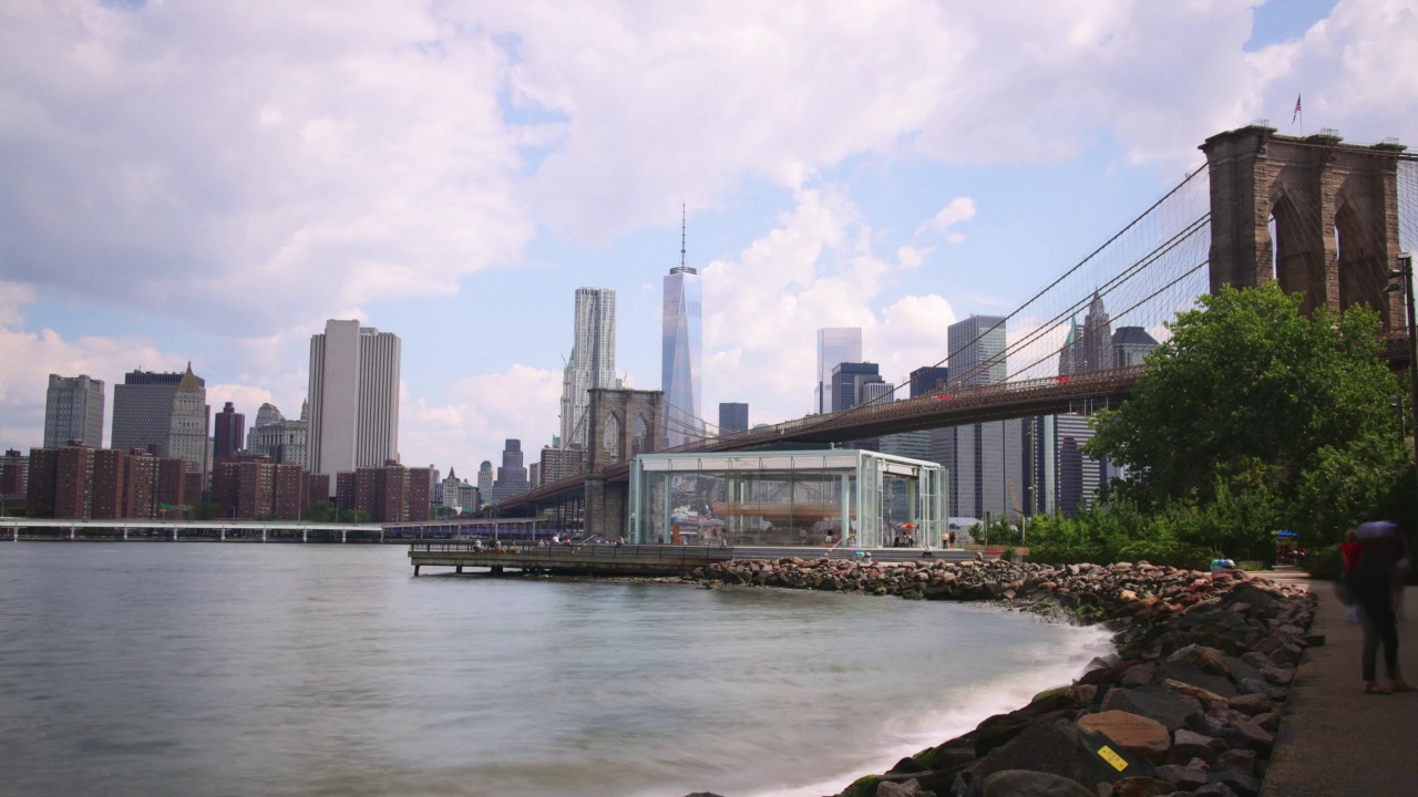 布鲁克林大桥全景图从美国纽约到纽约的时间间隔为4k视频素材
