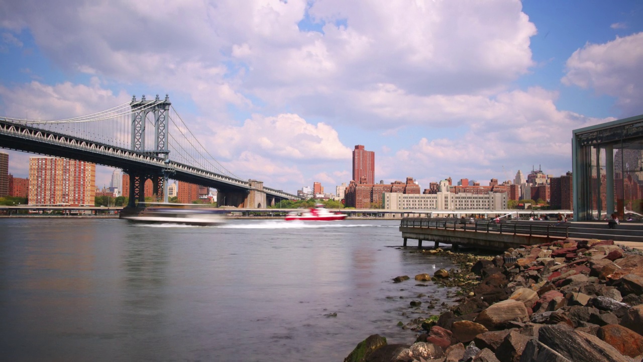布鲁克林边曼哈顿大桥4k时间间隔的纽约视频素材