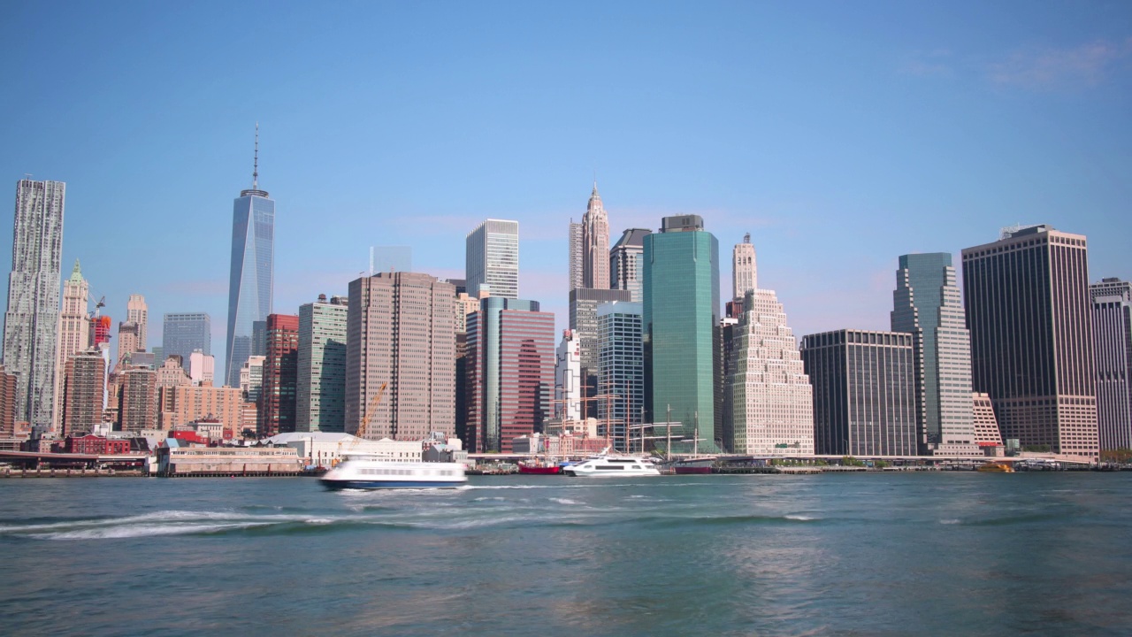 曼哈顿哈德逊河水上交通距离纽约有4k时间间隔视频下载