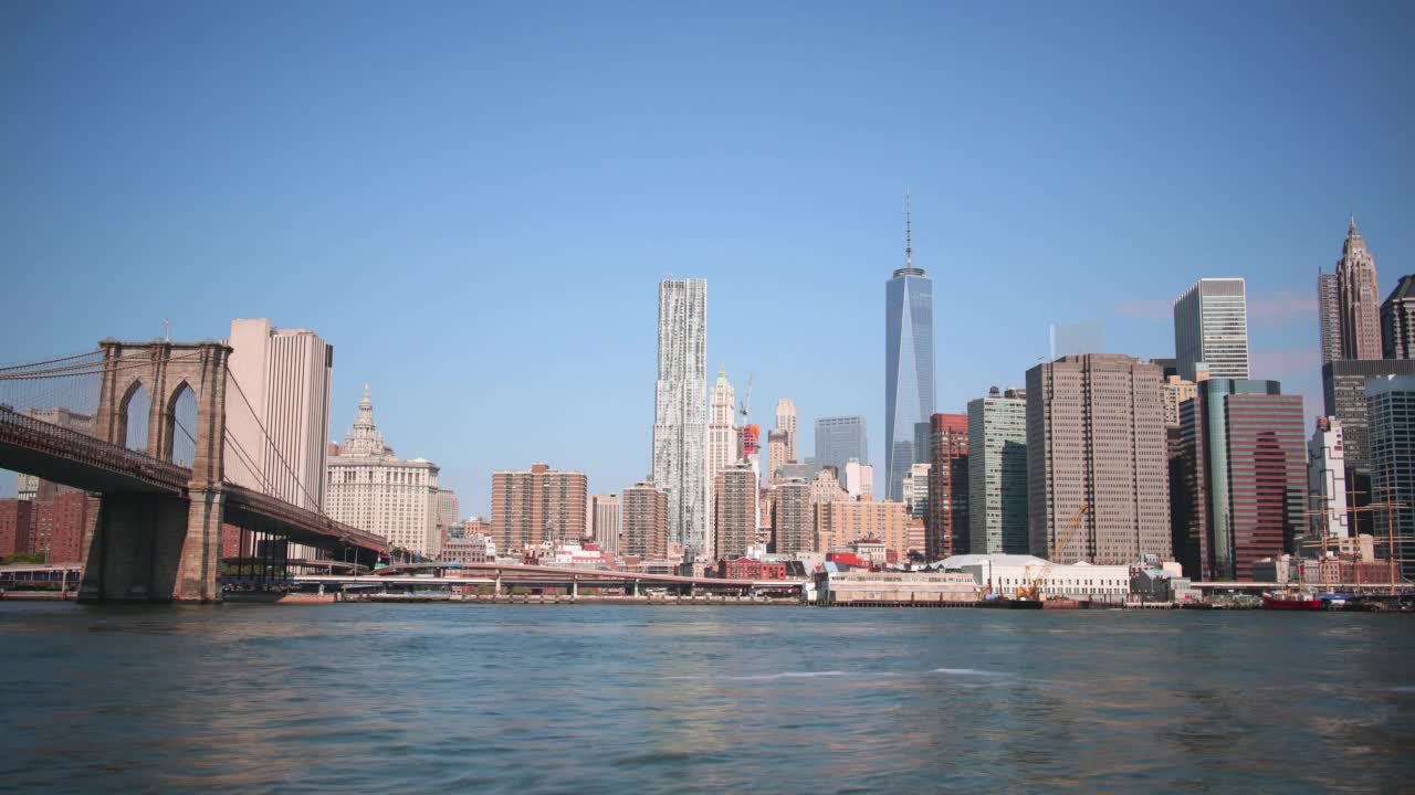 曼哈顿市中心河流日交通距离纽约有4k时间间隔视频素材