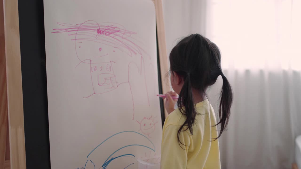 小女孩用彩笔画画视频素材