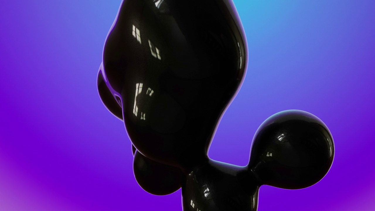 紫色背景上，黑色的抽象液体以油滴的形式在失重状态下移动。视频素材