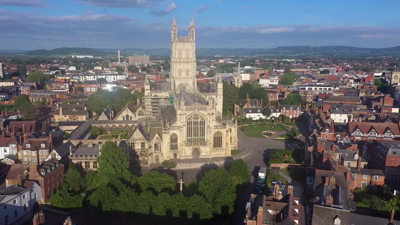 格洛斯特大教堂鸟瞰图，格洛斯特，格洛斯特郡，英国视频下载