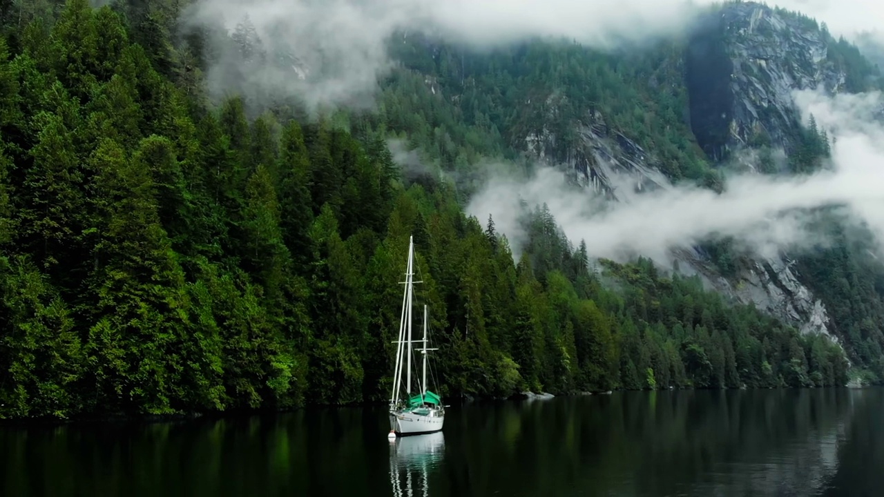 鸟瞰图锚泊在岛上的帆船视频视频素材