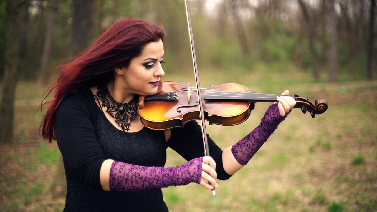 在大自然中演奏小提琴的女人视频下载