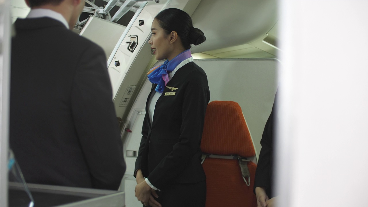 空中小姐欢迎乘客上飞机视频下载