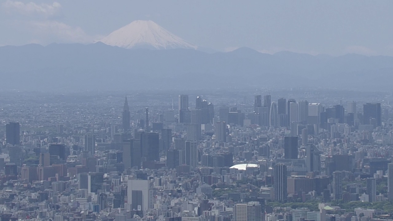 空中，富士山和东京天际线，日本视频下载