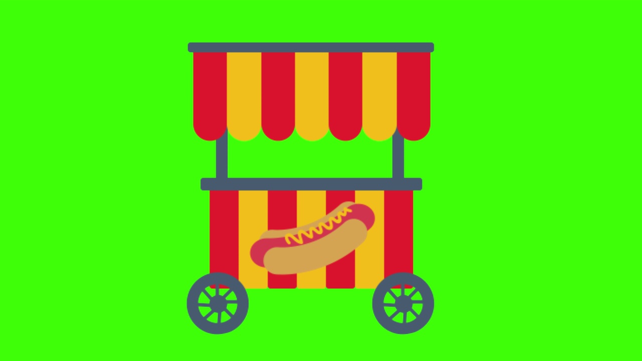 一个绿色屏幕上的热狗卡车图标的动画视频素材