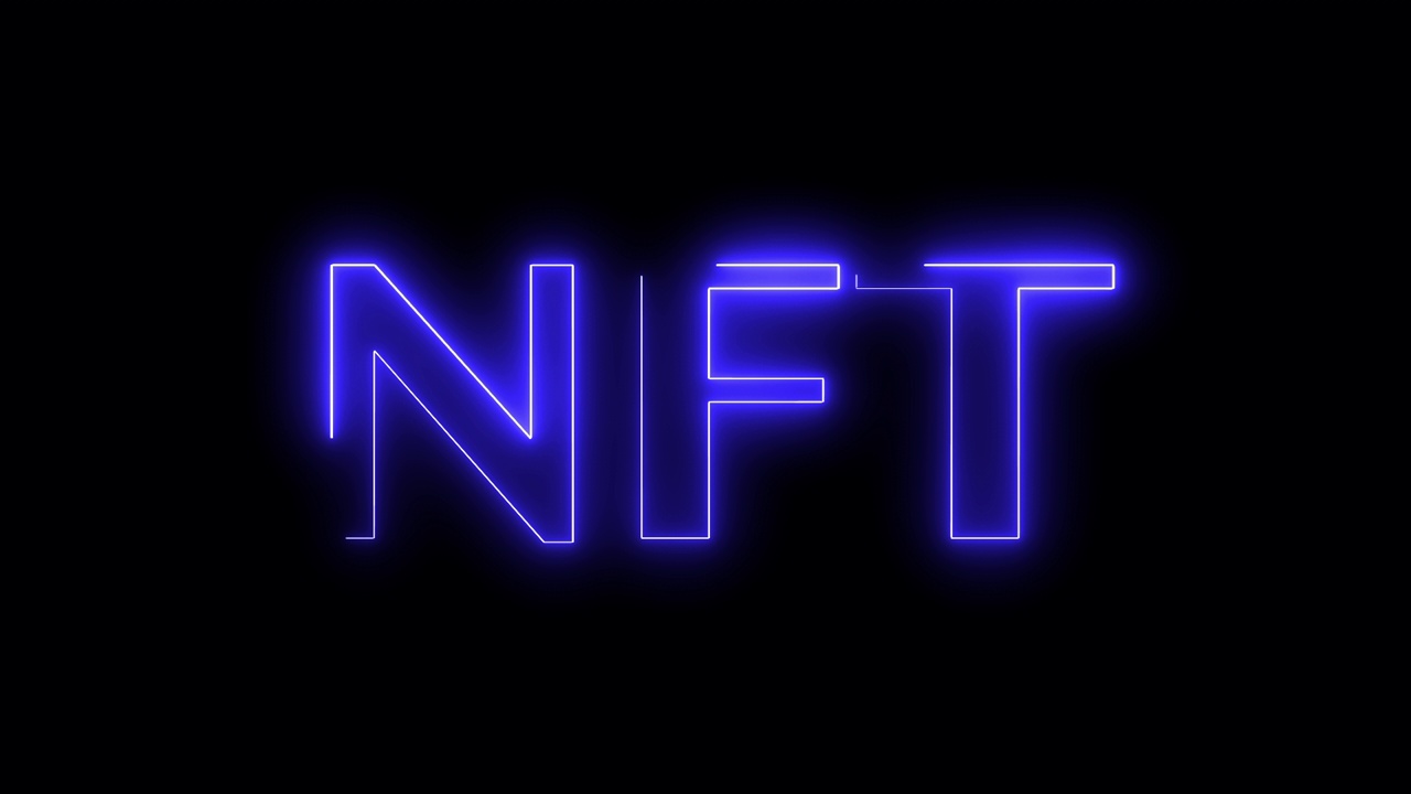NFT霓虹灯动画文本概念上的黑色背景视频素材
