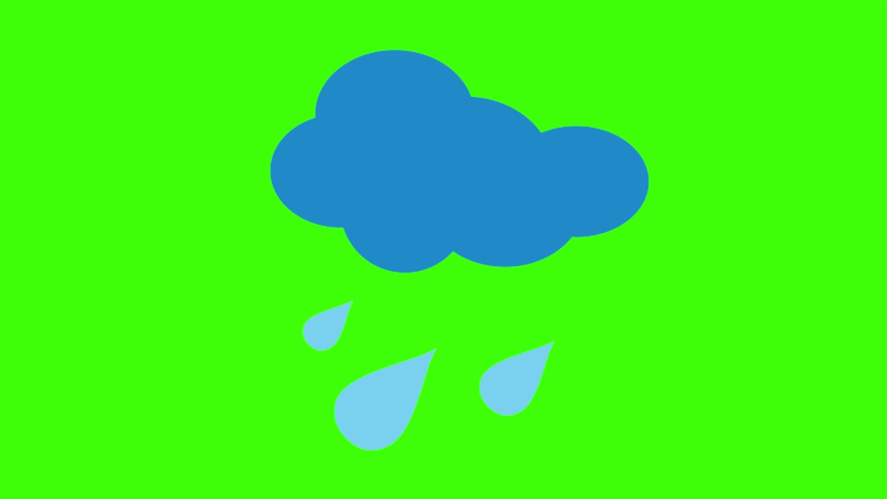 一个雨夜的彩色简单动画，云和滴图标孤立在绿色屏幕4K视频素材