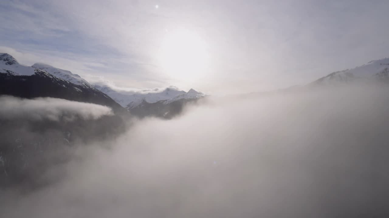 从山顶鸟瞰图到山顶缆车在惠斯勒黑梳滑雪胜地，BC，加拿大视频素材