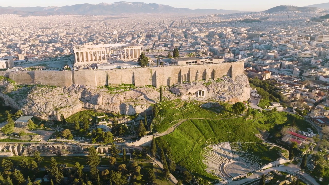 希腊雅典卫城和帕台农神庙的航拍照片视频素材