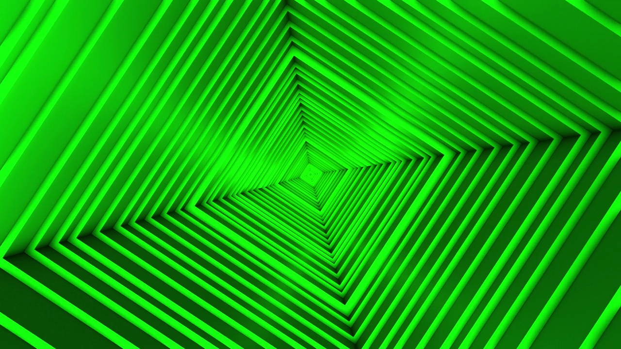 4k发光的绿色霓虹灯同心广场隧道背景视频素材