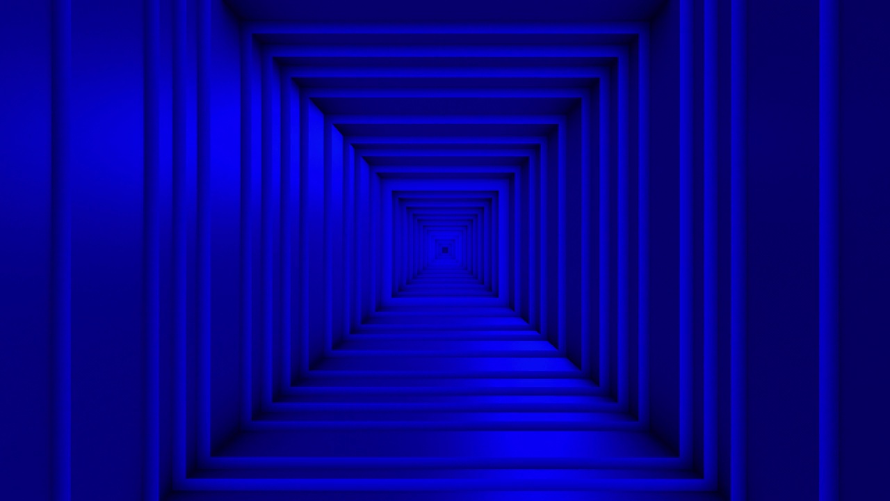 4k发光蓝色霓虹灯同心广场隧道背景视频素材