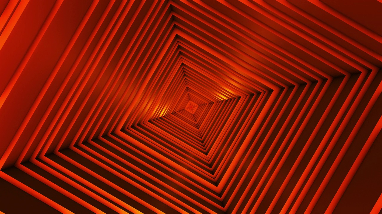4k发光橙色霓虹灯同心广场隧道背景视频素材