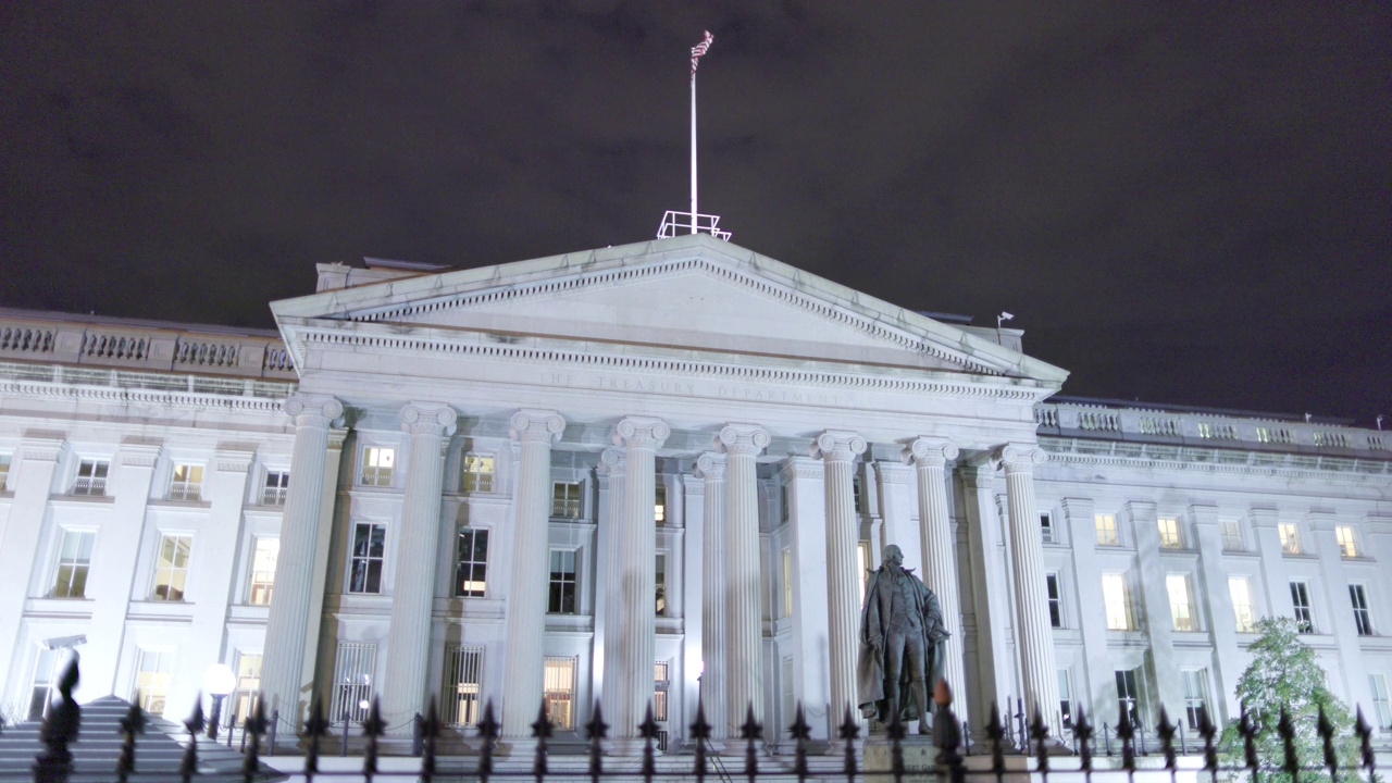 美国财政部大楼-华盛顿特区-晚上视频素材