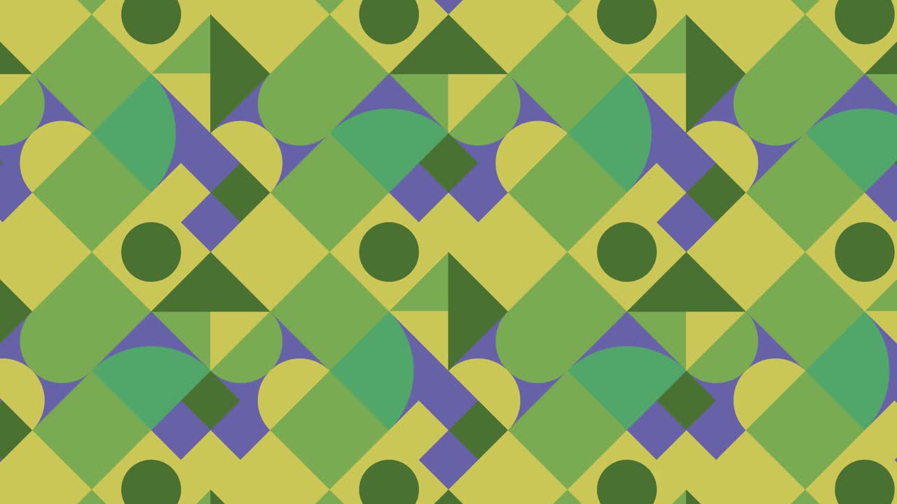 几何瓷砖在抽象动画模式。平面设计中的运动图形背景。抽象的几何马赛克与非常接近的紫罗兰元素视频素材