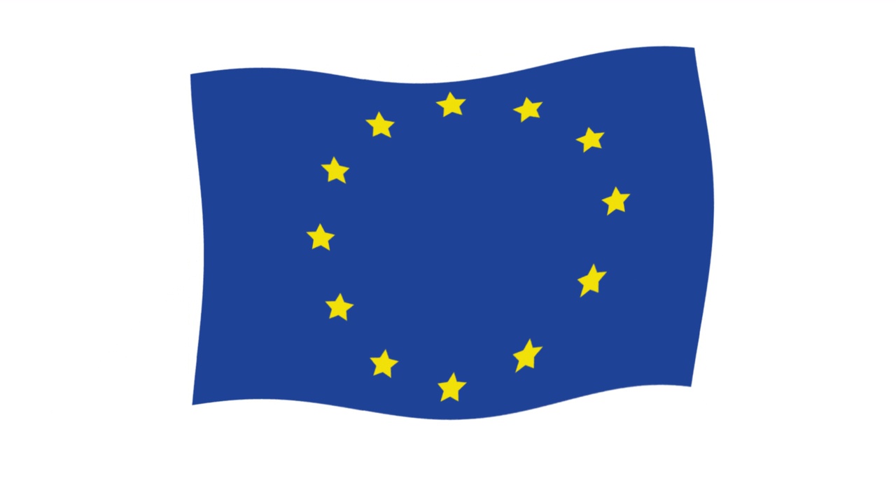 欧盟。动画的旗帜，美国的欧洲国家。卡通视频素材