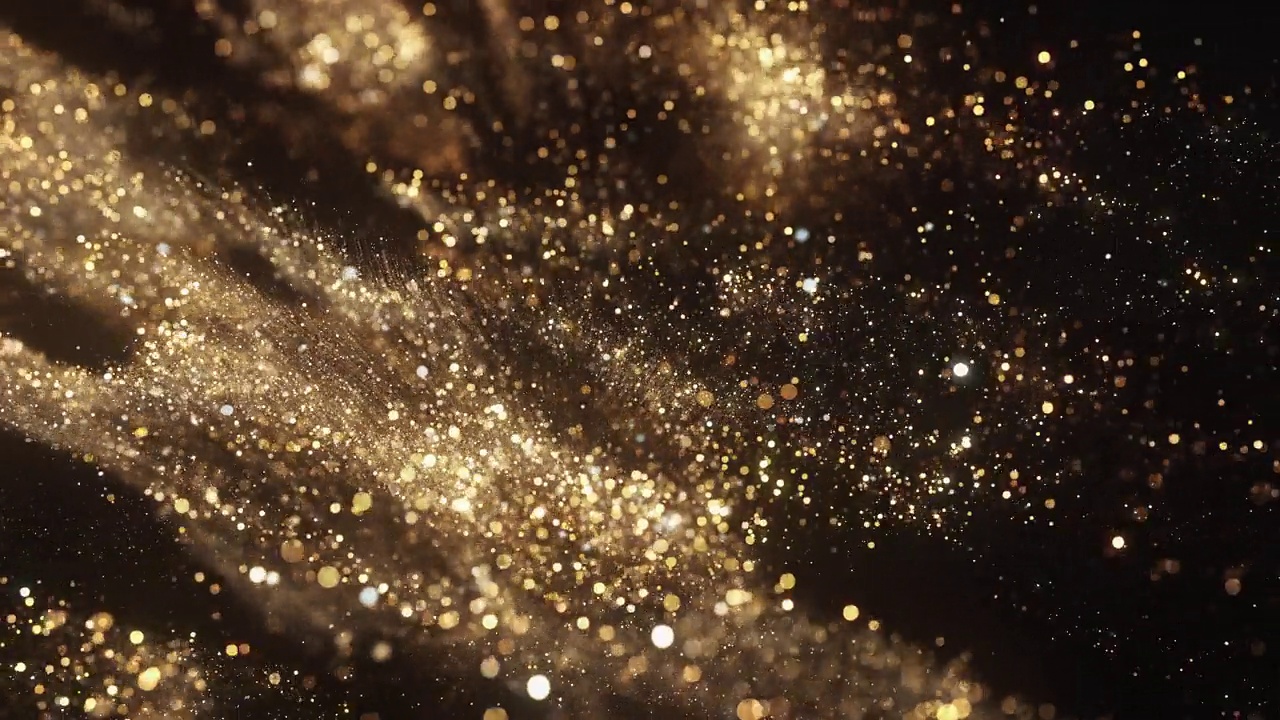 粒子流-无缝循环抽象背景-金色，黑暗，奢华，散景视频素材