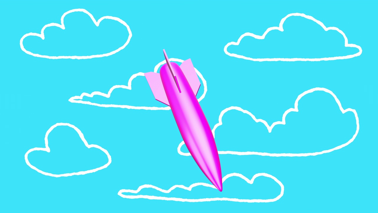 粉红色的空气炸弹落下和旋转涂鸦卡通云彩。视频素材