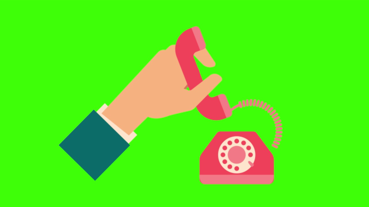 彩色简单的动画，一个人的手拿着有线电话隔离在一个绿色的屏幕4K视频下载