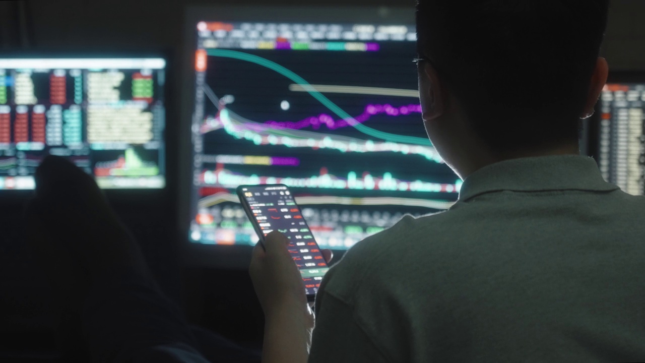 在电脑显示器上看股票市场图表视频素材