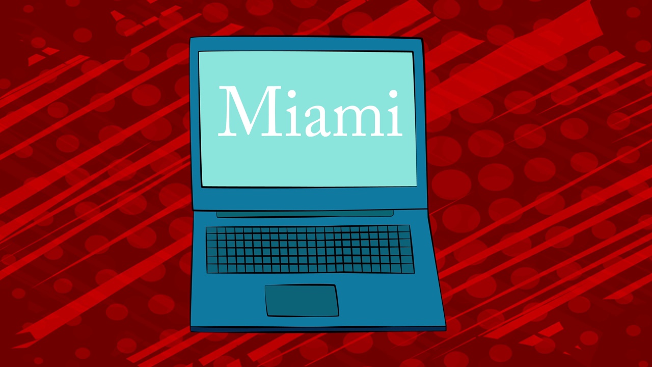 屏幕上有迈阿密字样的笔记本电脑。视频下载