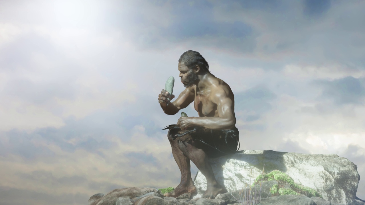 古代原始穴居人与石头渲染3d视频下载