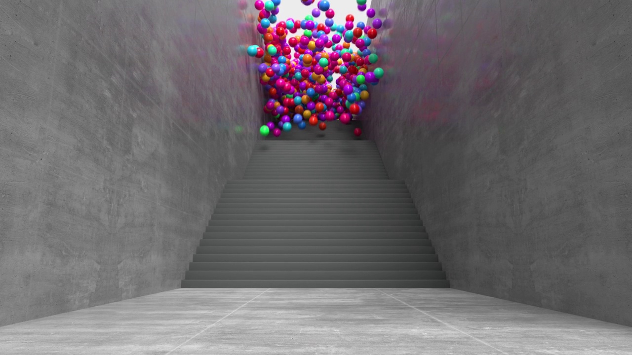 五彩缤纷的球落楼梯三维动画视频下载
