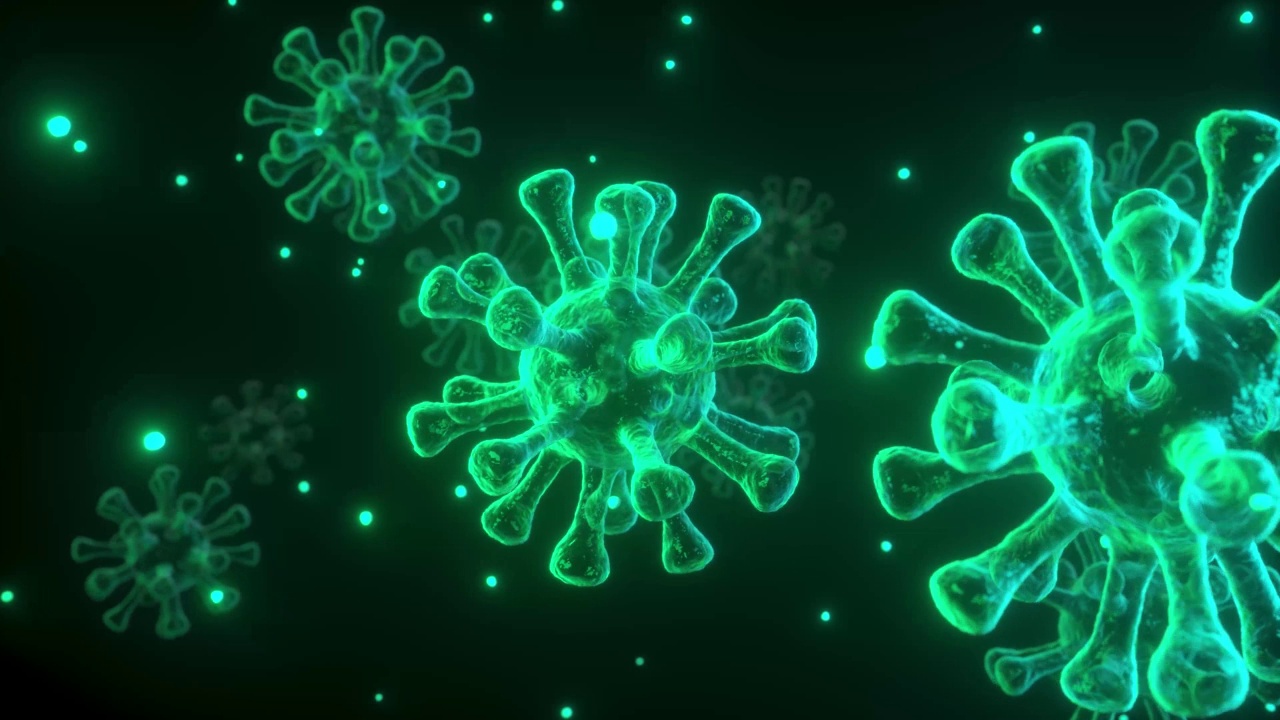 3D冠状病毒细胞动画。显微镜下的病毒细胞。COVID-19大流行爆发的概念。视频素材