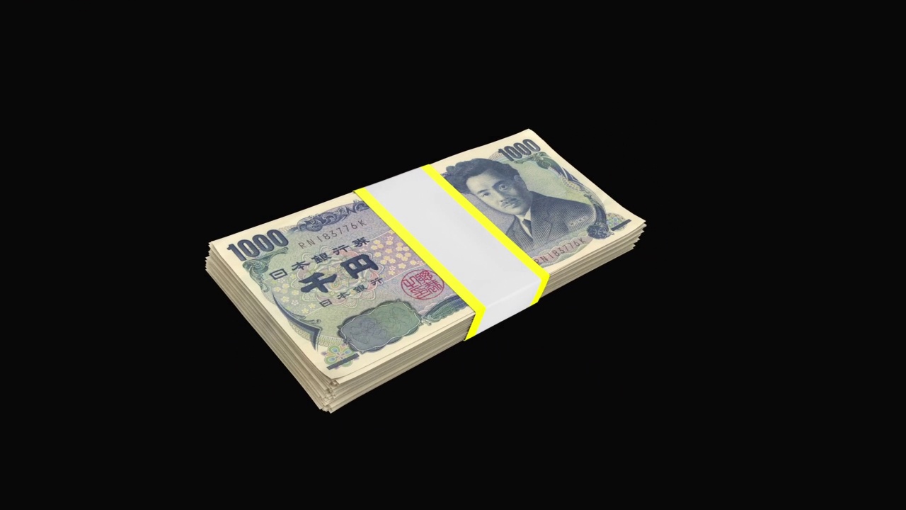 黑色背景的旋转日元钞票视频素材