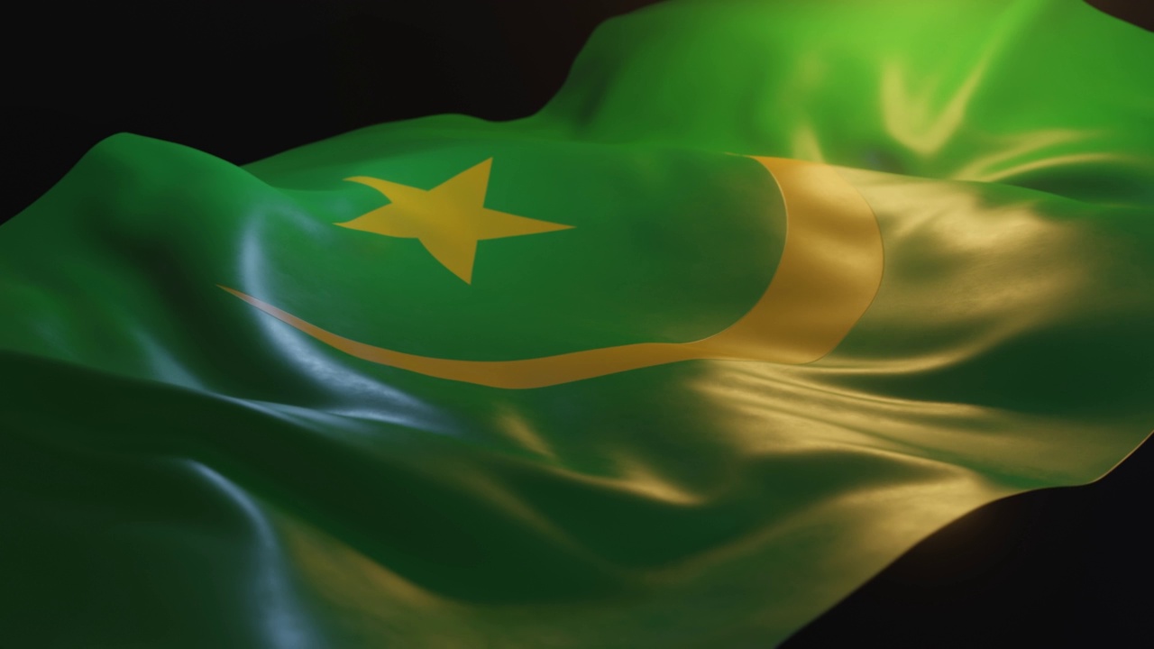 毛里塔尼亚国旗侧面角度视图视频下载