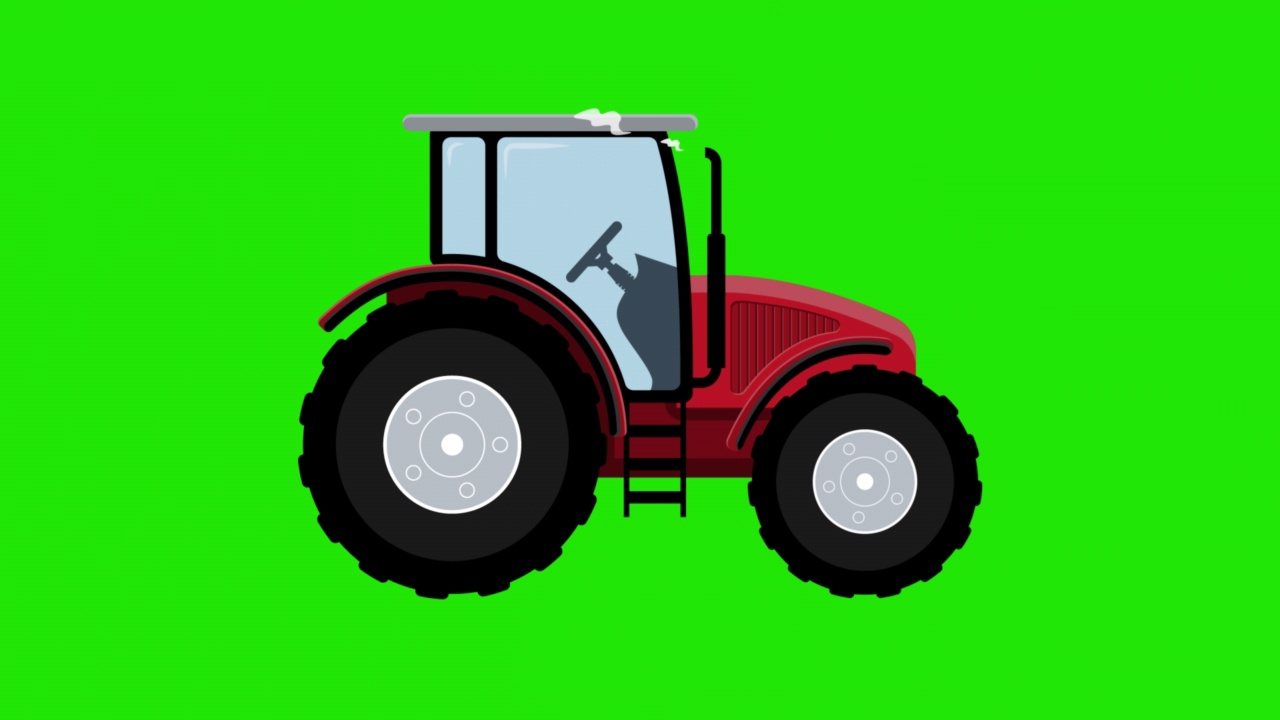 红色拖拉机的动画。卡通拖拉机移动在绿色屏幕背景上。农用车在路上行驶。农业机械。农用车平面设计。阿尔法通道。4 k。视频下载