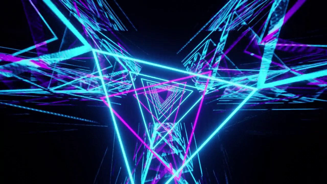 蓝色和紫色霓虹灯三角形背景VJ循环视频素材
