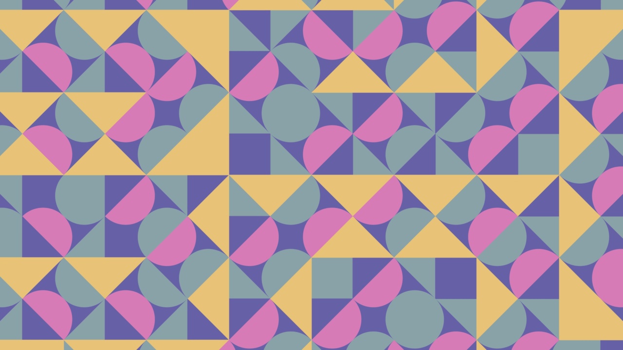 几何瓷砖抽象无缝循环动画模式。抽象的几何马赛克与非常接近的紫罗兰元素。无尽的运动图形背景平面设计视频素材